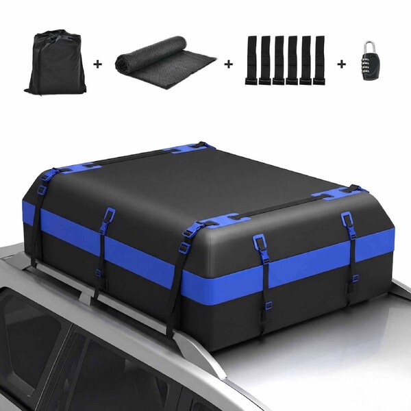 Costway 600L Rooftop Cargo Carrier Bag Waterproof 840D PVC All Vehicle Heavy Car Roof Luggage Bag with/Without Rack Blue