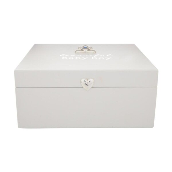 Gibson Gifts Baby Boy Keepsake Box White w/ Teddy Bear Blue Crystal Accent
