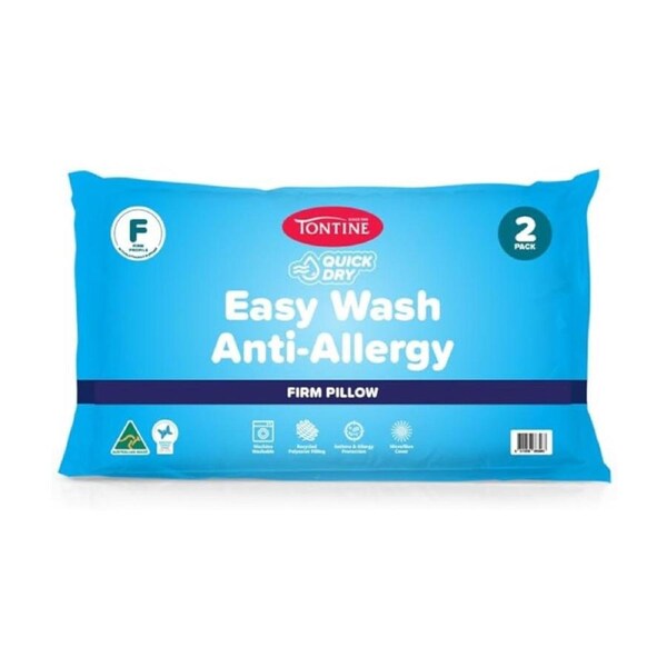 2pc Tontine Quick Dry Easy Wash Anti Allergy Pillows Set High & Firm