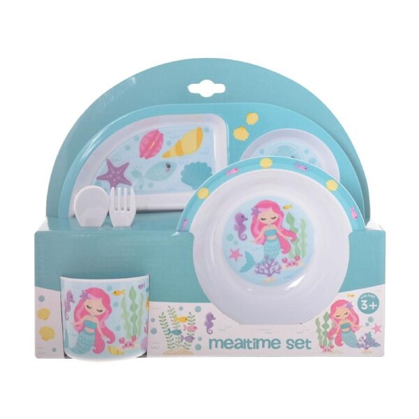 Gibson Gifts Mermaids Kids Meal Dinner Set Melamine Plate Bowl Cup Cutlery