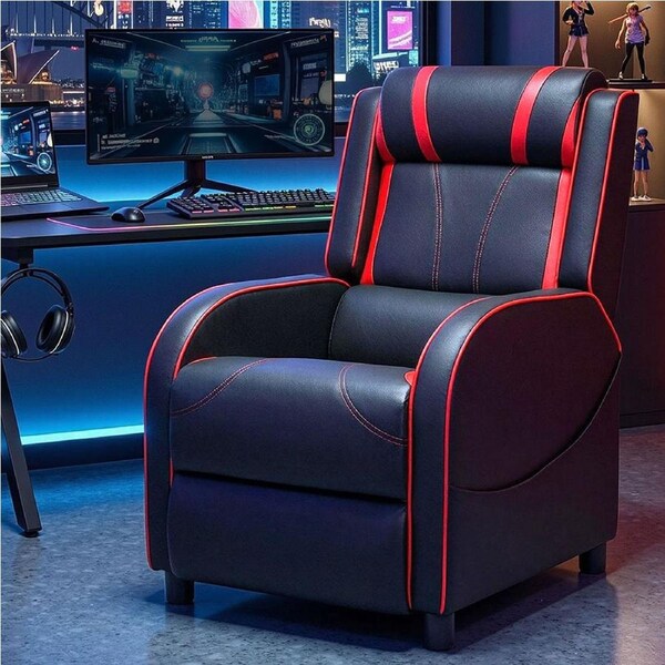 Recliner Chair Gaming Leather Black Artiss