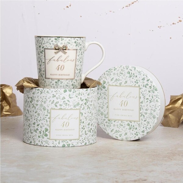 Madelaine 40th Birthday Fine China Coffee/Tea Mug Drink Cup Green