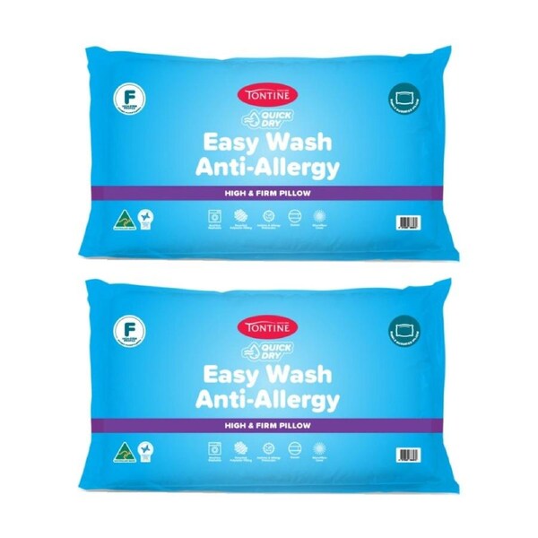2PK Tontine Quick Dry Easy Wash Anti Allergy Bedding Pillow High & Firm