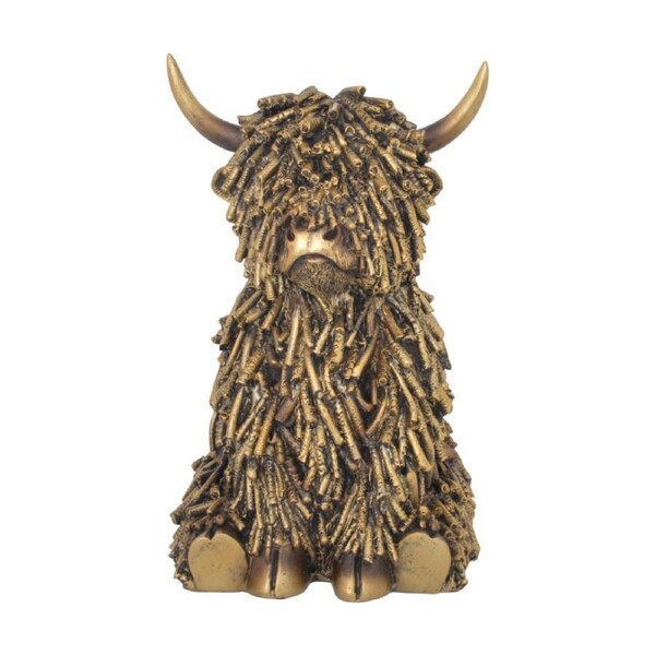 Gibson Gifts Shaggy Cow Sitting Highland Figurine Bronze Polyresin