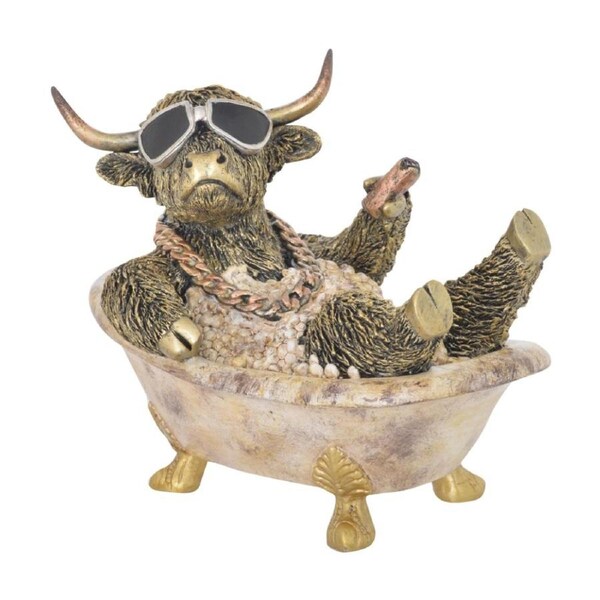 Gibson Gifts Cool Cow Bath Time Highland Figurine Bronze Polyresin