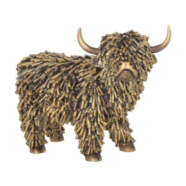 Gibson Gifts Shaggy Cow Standing Highland Figurine Bronze Polyresin