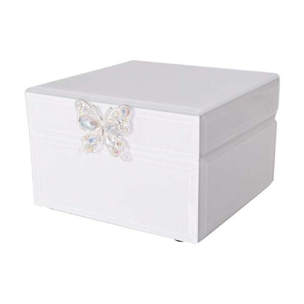 Gibson Gifts Crystal Butterfly Jewellery Box Small White Shimmer Storage