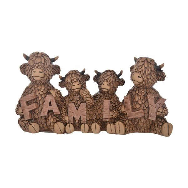 Gibson Gifts Hughie Highland Cow Family Brown Resin Figurine Ornament