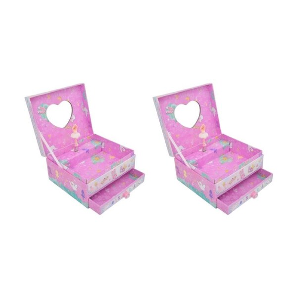 2PK Gibson Gifts Musical Jewellery Box With Drawer Pink Ballet Themed Storage