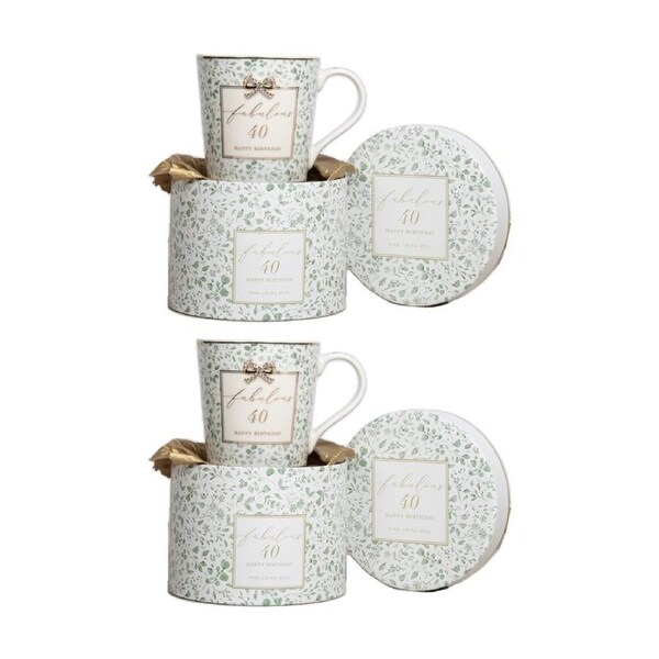 2PK Madelaine 40th Birthday Fine China Coffee/Tea Mug Drink Cup Green
