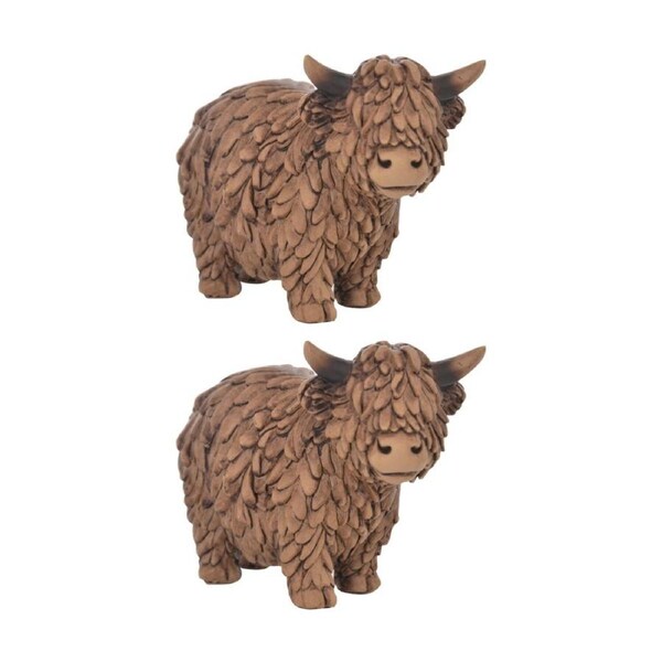2PK Gibson Gifts Hughie Highland Cow Small Figurine Brown Polyresin
