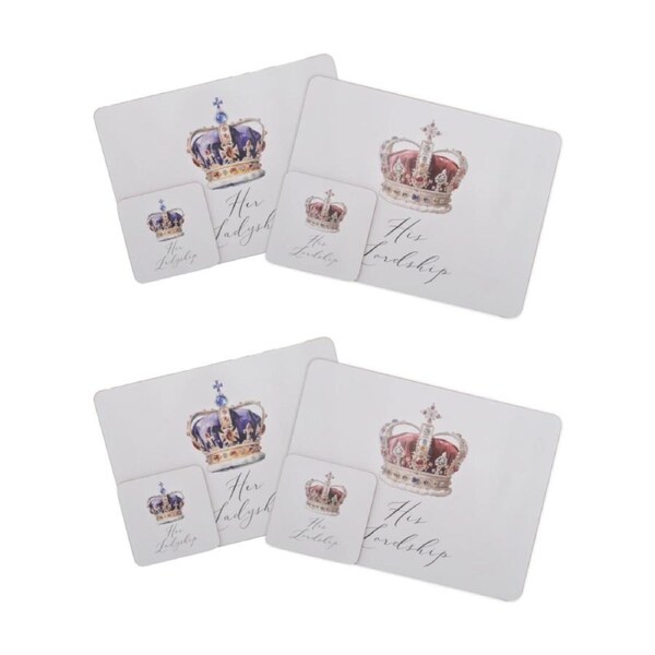 2PK 4pc Lesser & Pavey Lordship Ladyship Placemat Coaster Set White