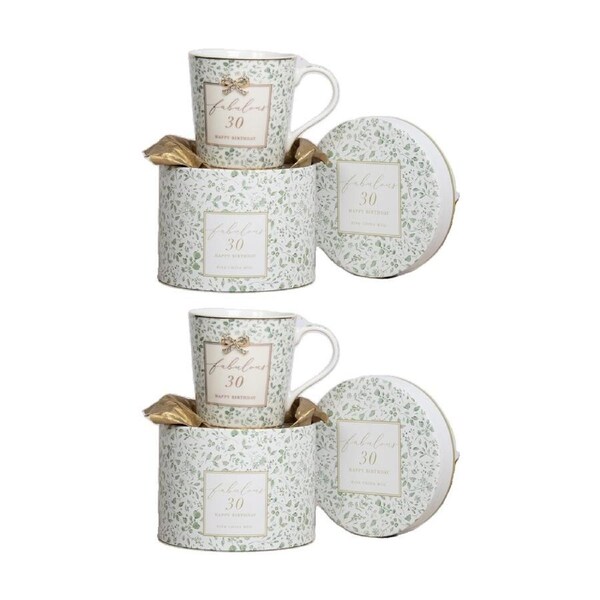 2PK Madelaine 30th Birthday Fine China Coffee/Tea Mug Drink Cup Green