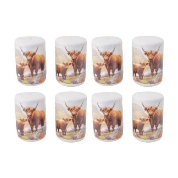 4PK 2pc Macneil Highland Cow Ceramic Salt Pepper Shakers Container Set 5cm