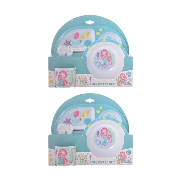 2PK Gibson Gifts Mermaids Kids Meal Dinner Set Melamine Plate Bowl Cup Cutlery
