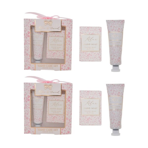2PK Madelaine Velvet Rose Hearts Hand Care Set Pink Floral Soap Cream