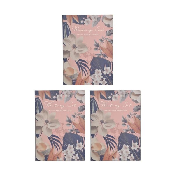 3PK Zara Writing Set Peach Floral Design With Paper & Envelopes