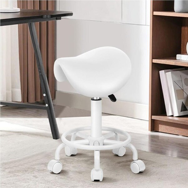 ALFORDSON Salon Stool Saddle Swivel Chair Barber Hairdressing Sierra (All White)
