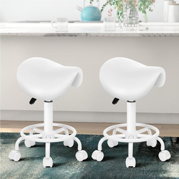 ALFORDSON 2x Salon Stool Saddle Swivel Chair Barber Hairdressing Sierra (All White)