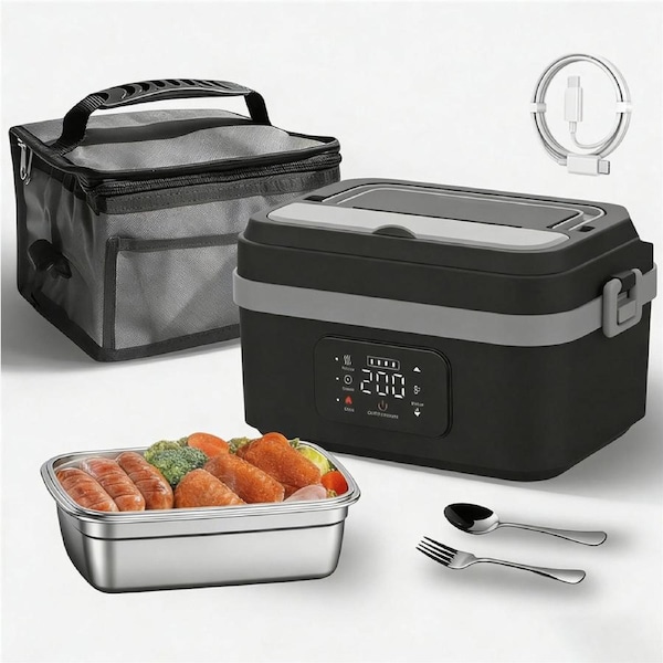 Catzon 1L Cordless Electric Heated Lunch Box Rechargeable Food Warmer-BlackGray