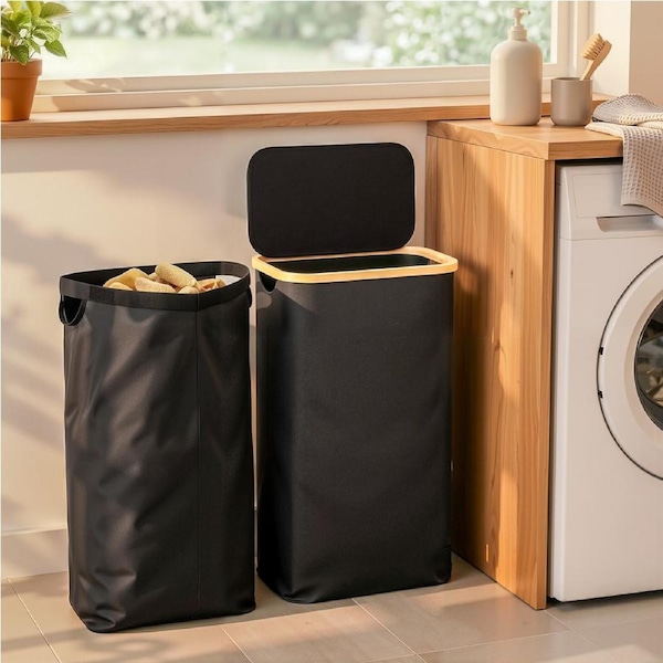 Artiss Laundry Basket with Removable Bag Foldable Clothes Hamper Black 60L