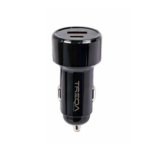 Black 48W 2 Port Car Phone Charger Dual USB A C PD Metal 12V Cigarette iPhone Charging