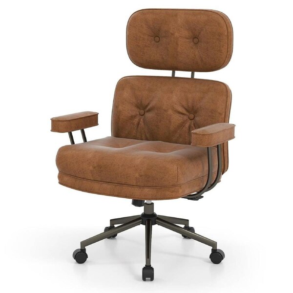 Giantex Computer Desk Chair Ergonomic Home Office Chair Adjustable Armchair Suede Fabric Brown