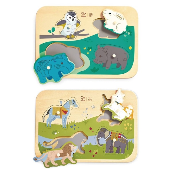 Majestic Animals & Animal Friends Peg Puzzle Wooden Toy 12M+ Multicolour