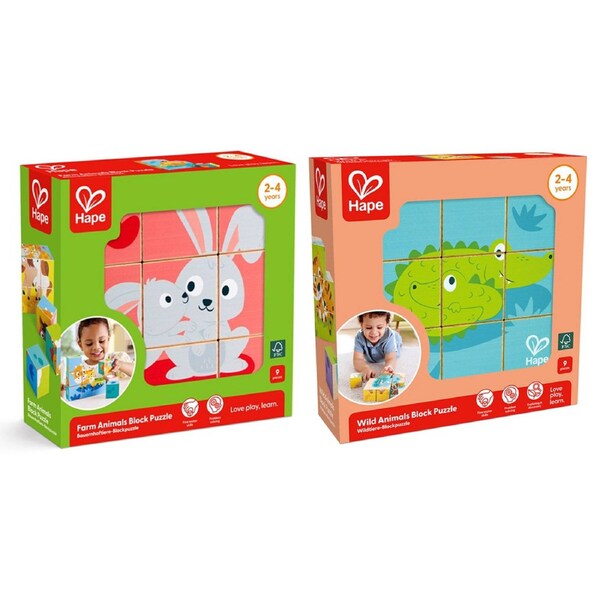 Farm & Wild Blocks Puzzle Wooden Educational Toy 2Y+ Multicolour