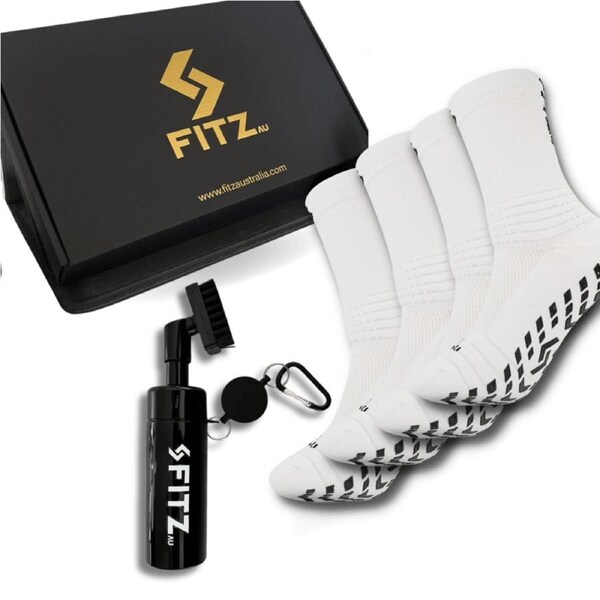 4 Pack Grip Socks Gift Box FREE Boot Brush Large - Socks from 10US to 12US