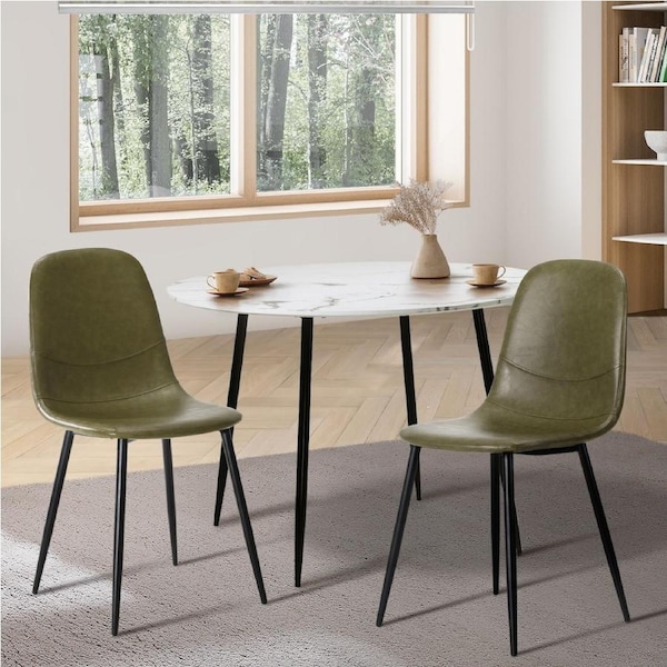Oikiture 2x Dining Chairs Kitchen Accent Chair Lounge Room PU Leather Style 1/Green