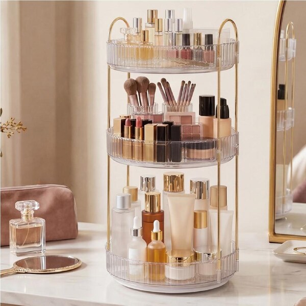 ILUS 360 Degrees Rotating Makeup Organiser w/ White Vanity Cosmetic Holder