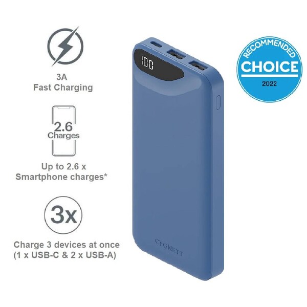 Cygnett ChargeUp Boost 3rd Gen 10K mAh Power Bank-Blue(CY4342PBCHE) 1x