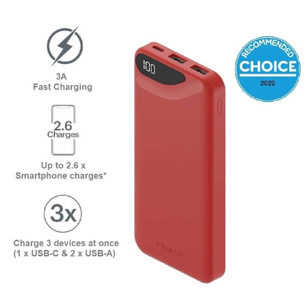 Cygnett ChargeUp Boost 3rd Gen 10K mAh Power Bank -Red(CY4343PBCHE) 1x