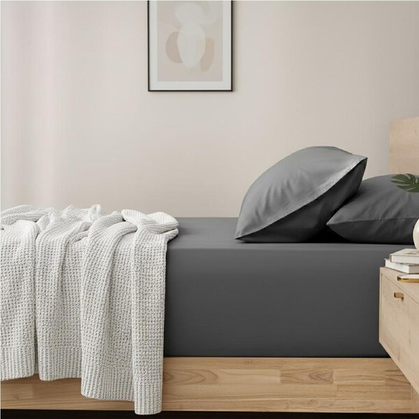 Renee Taylor 400TC Cotton Fitted Sheet & Pillowcase Set Charcoal Single