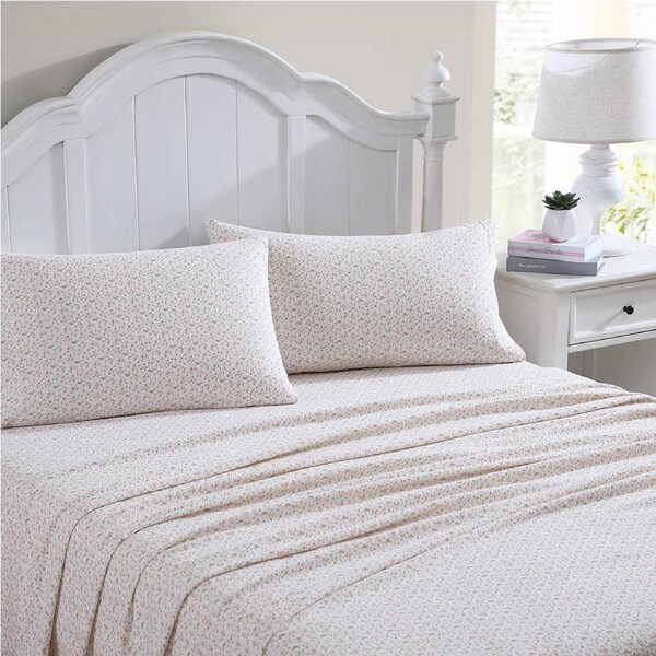 Laura Ashley Single Bed Evie Flannelette Sheet Set Soft Pink