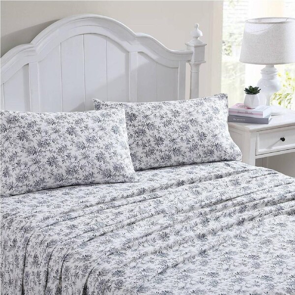 Laura Ashley King Bed Faye Toile Flannelette Sheet Set Black