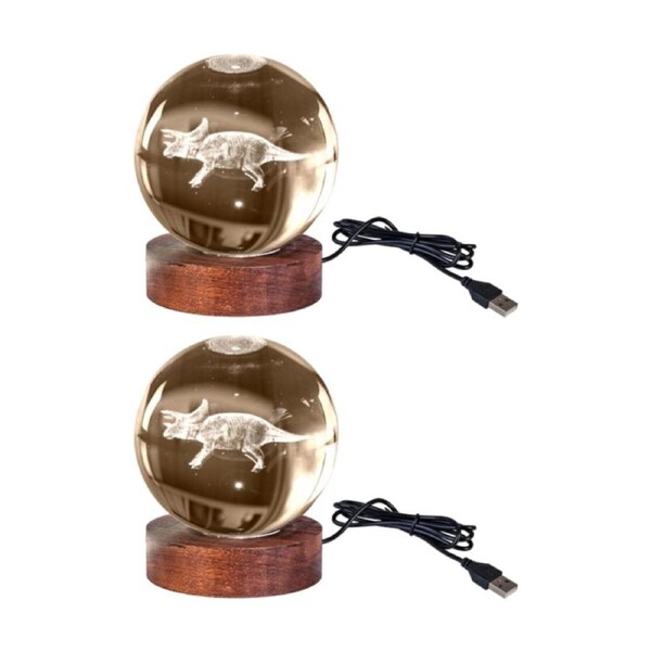 2PK Art + Tech 3D Crystal Ball Colour Changing Lamp USB Powered Triceratops