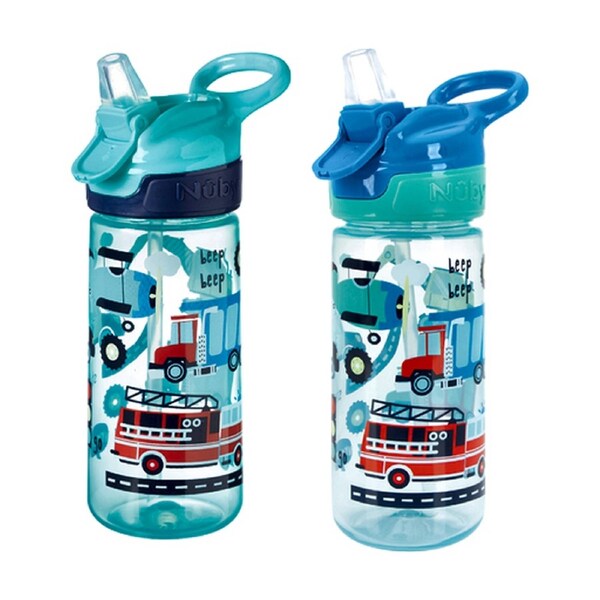 2x Nuby Super Quench Cup Vacation No-Spill Kids Water Bottle 540ml Blue 18m+