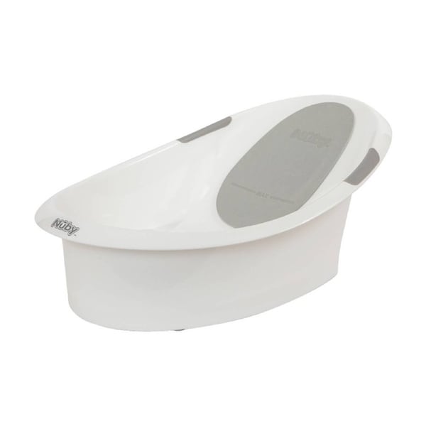 Nuby Baby Bath Soft Foam Headrest Built-In Seat Anti-Slip Base White/Grey 0m+