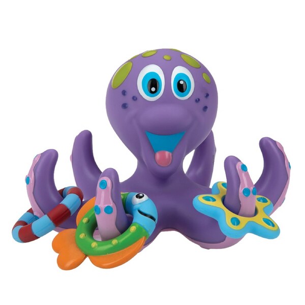 Nuby Octopus Hoopla Bathtime Toy Floating W/ 3 Toss Rings Purple 18m+