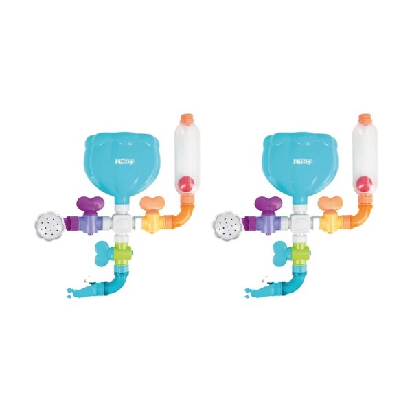 2x Nuby Wacky Water Works Bath Toy W/ Pipes Valves Suction Cups Multicolour 3m+