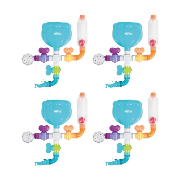 4x Nuby Wacky Water Works Bath Toy W/ Pipes Valves Suction Cups Multicolour 3m+