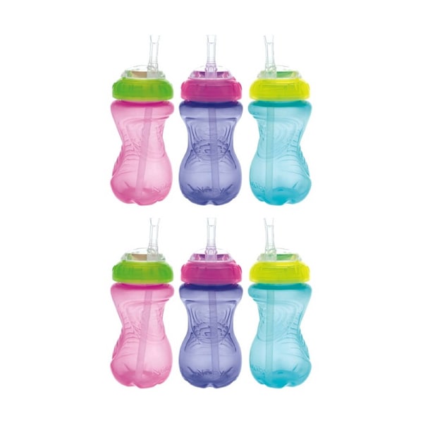 2x 3pc Nuby No Spill Flexi-Straw Gripper Cup Kids Drink Bottle Girl 12m+