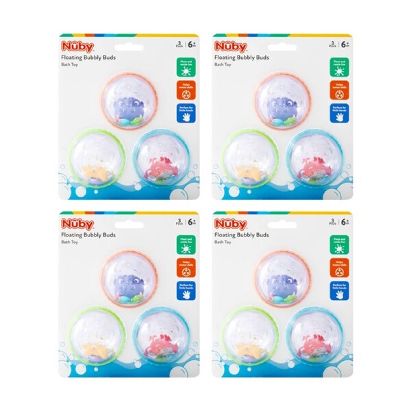4x 3pc Nuby Bubble Buddies Floating Bath Toys Sensory Play Multicolour 6m+