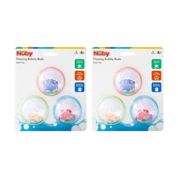 2x 3pc Nuby Bubble Buddies Floating Bath Toys Sensory Play Multicolour 6m+