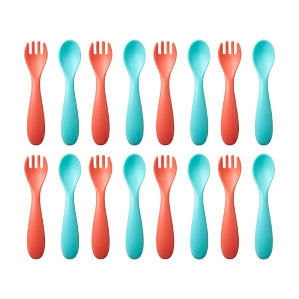 8x 6pc Nuby Brights Baby Cutlery Set Durable Kids Plastic Dinnerware Orange/Teal