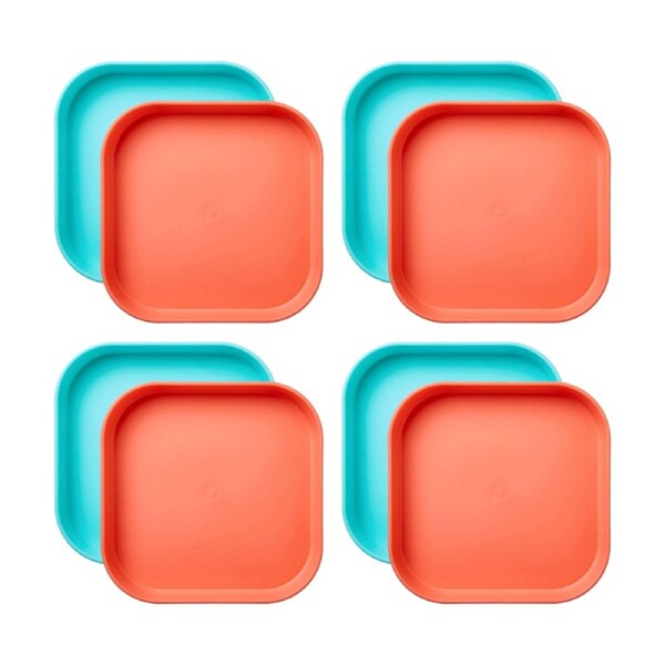 4x 2pc Nuby Brights Square Plates Durable Kids Plastic Dinnerware Orange/Teal