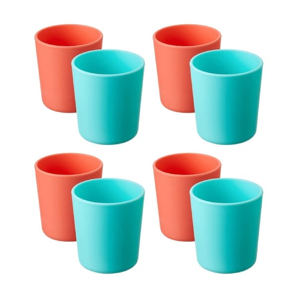 4x 2pc Nuby Brights Tumblers Cup Durable Kids Plastic Dinnerware Orange/Teal