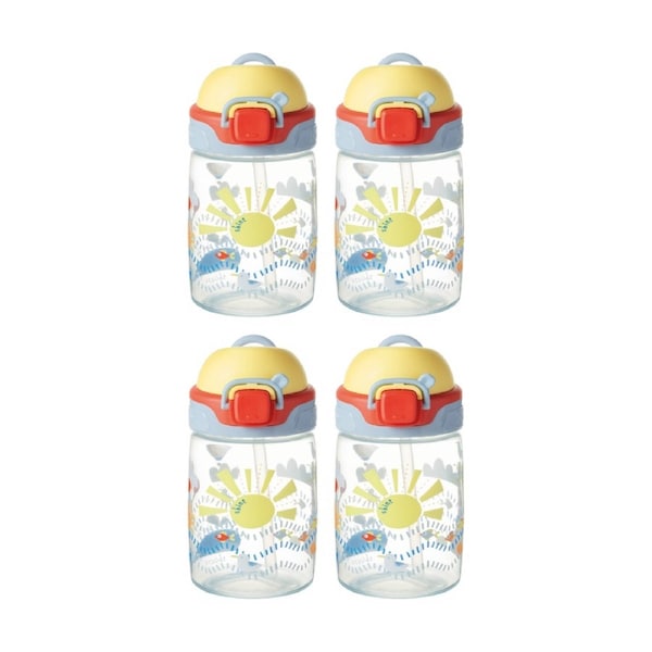4x Nuby Super Straw Flip It Cup No-Spill Kids Water Bottle 360ml Yellow 12m+